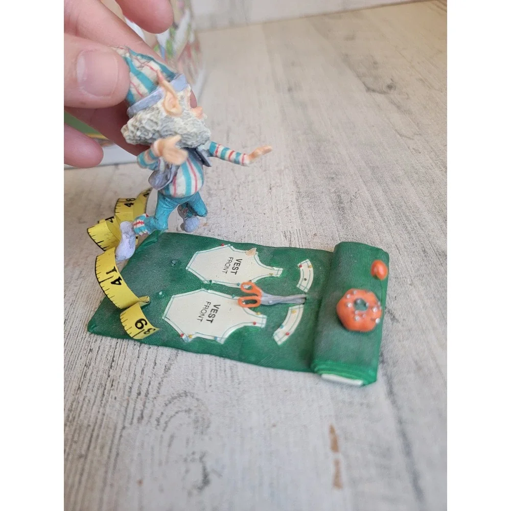 Enesco RARE Pinky AS IS green color variant sewing North Pole Village vintage